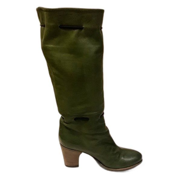 Fiorentini +Baker Women's Green Almond Toe Leather Tall High Heeled Boots Sz 6.5 - Picture 9 of 15